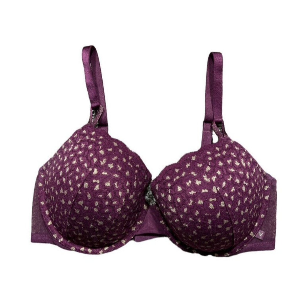 Victoria's Secret Lined Demi Bra Size 38D Purple Gold Glitter Print